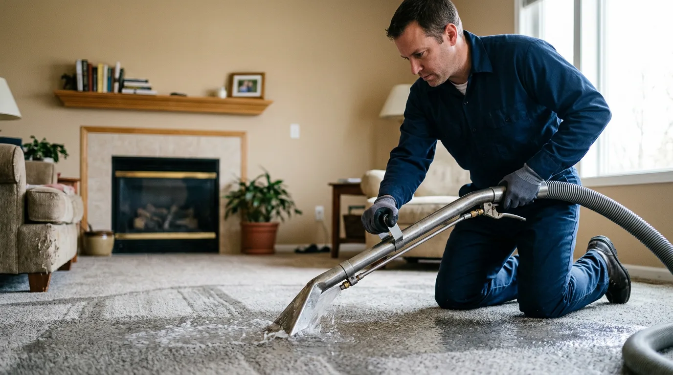 Water damage restoration technician working near Montague, MI